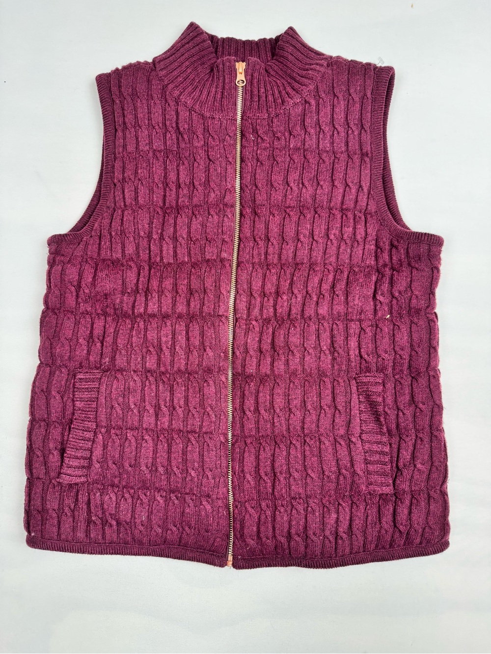 Talbots Quilted Cable-Knit Full Zip Vest Burgundy Women’s S